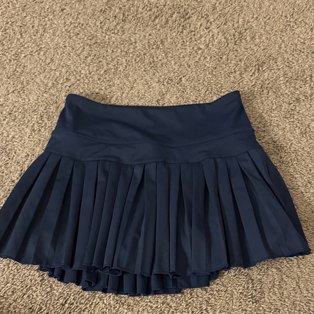 Pleated Navy Skater Skirt with Wide Waistband